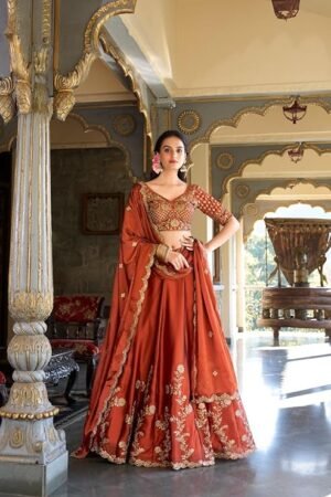 Red & Gold Silk Lehenga Saree Set – Traditional Festive & Wedding Wear