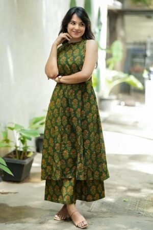 Women’s Printed Kurta Pant Set | Elegant Sleeveless Ethnic Suit for Women