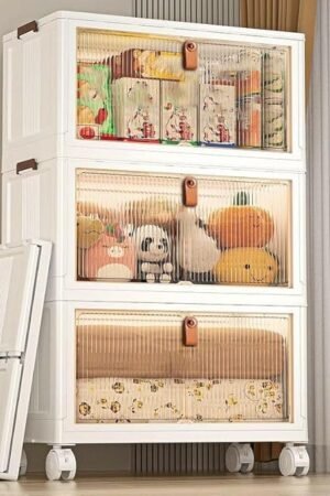 3-Tier Multipurpose Storage Cabinet with Transparent Doors – Modern Home Organizer