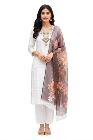 Elegant White Embroidered Organza Suit Set for Women | Designer Party Wear Ethnic Outfit