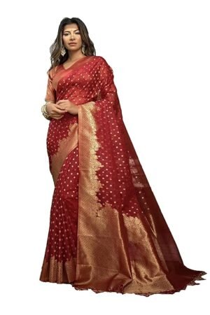 Women's Organza Art Silk Saree Zari Work, Woven Design With Blouse Piece Kalini SIlk
