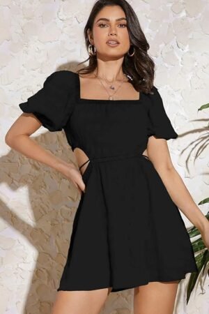 Elegant Black Puff Sleeve Mini Dress for Women | Casual, Party & Western Wear