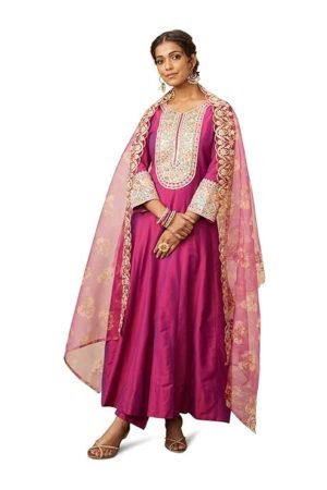 Magenta Embroidered Anarkali Kurta Set with Organza Dupatta | Designer Festive & Wedding Wear Suit