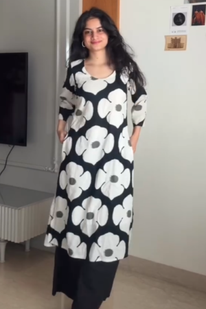Black & White Floral Printed Kurta Palazzo for Women | Casual Ethnic Wear Co-Ord Set